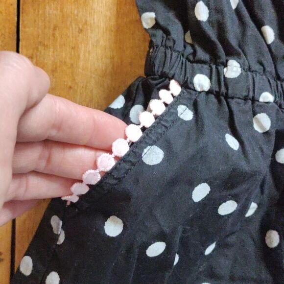 Flapdoodles Romper Size 5 Black White Polka Dot Jumpsuit Cotton Spring - Picture 6 of 8